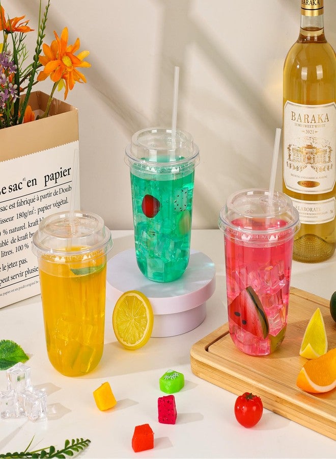 Kesaplan 50 Set 16oz Clear Plastic Cups with Lids & Straws, Disposable Round Bottom To Go Iced Coffee Drinking Cup for Cold Beverage Smoothies Juice Lemonade Slushies Milkshake Party Catering Supplies - Image 2